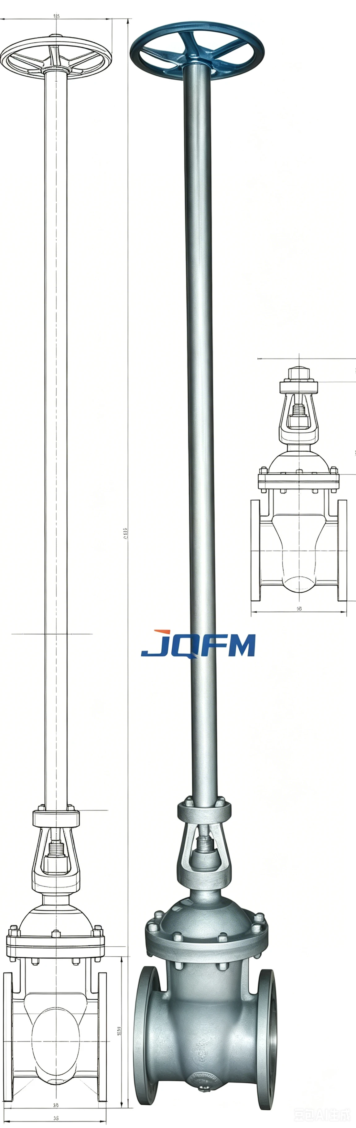 Extended rod steel low pressure gate valve