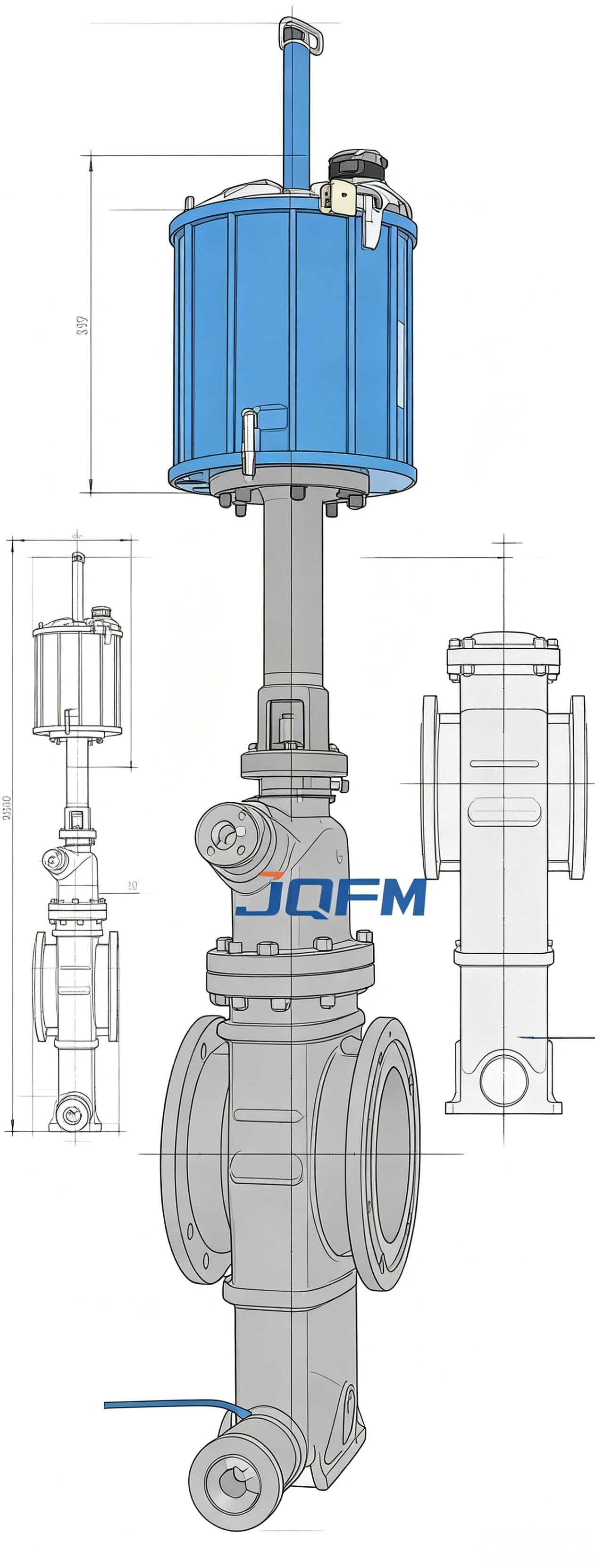 Pneumatic slag discharge flat gate valve