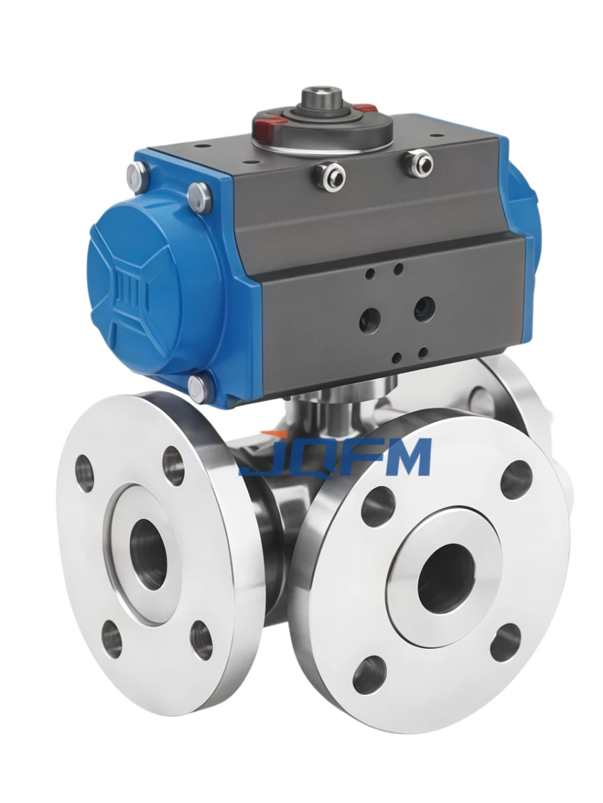 Pneumatic flange three-way ball valve