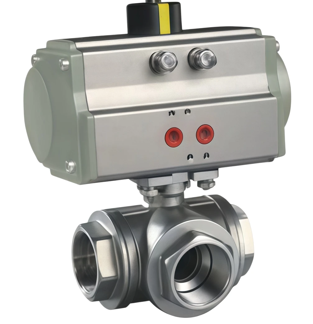Pneumatic three-way internal thread ball valve