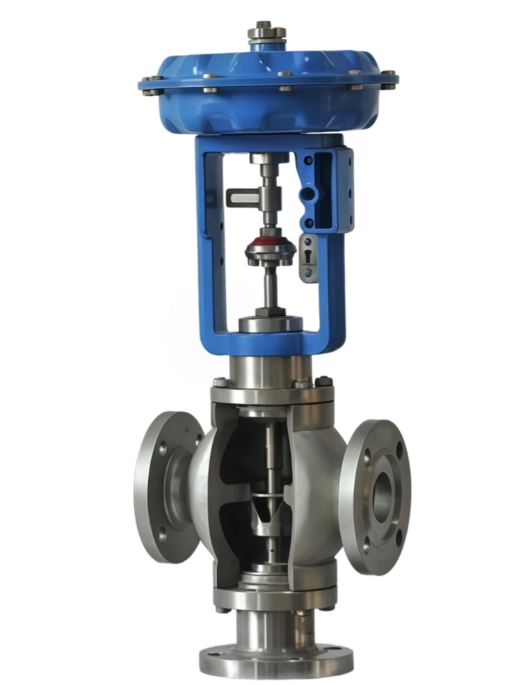 Pneumatic diaphragm three-way regulating valve