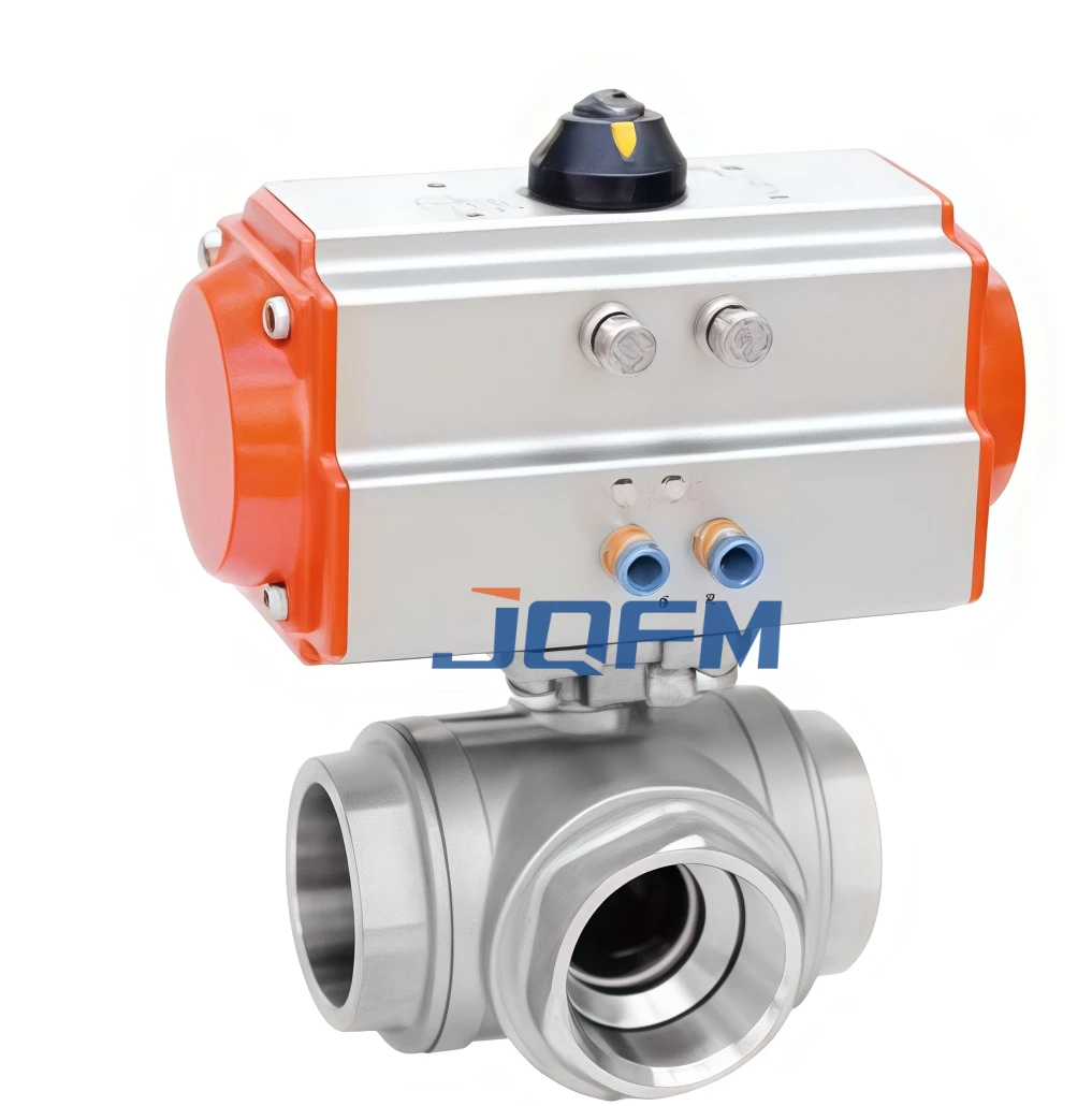 Pneumatic three-way internal thread ball valve