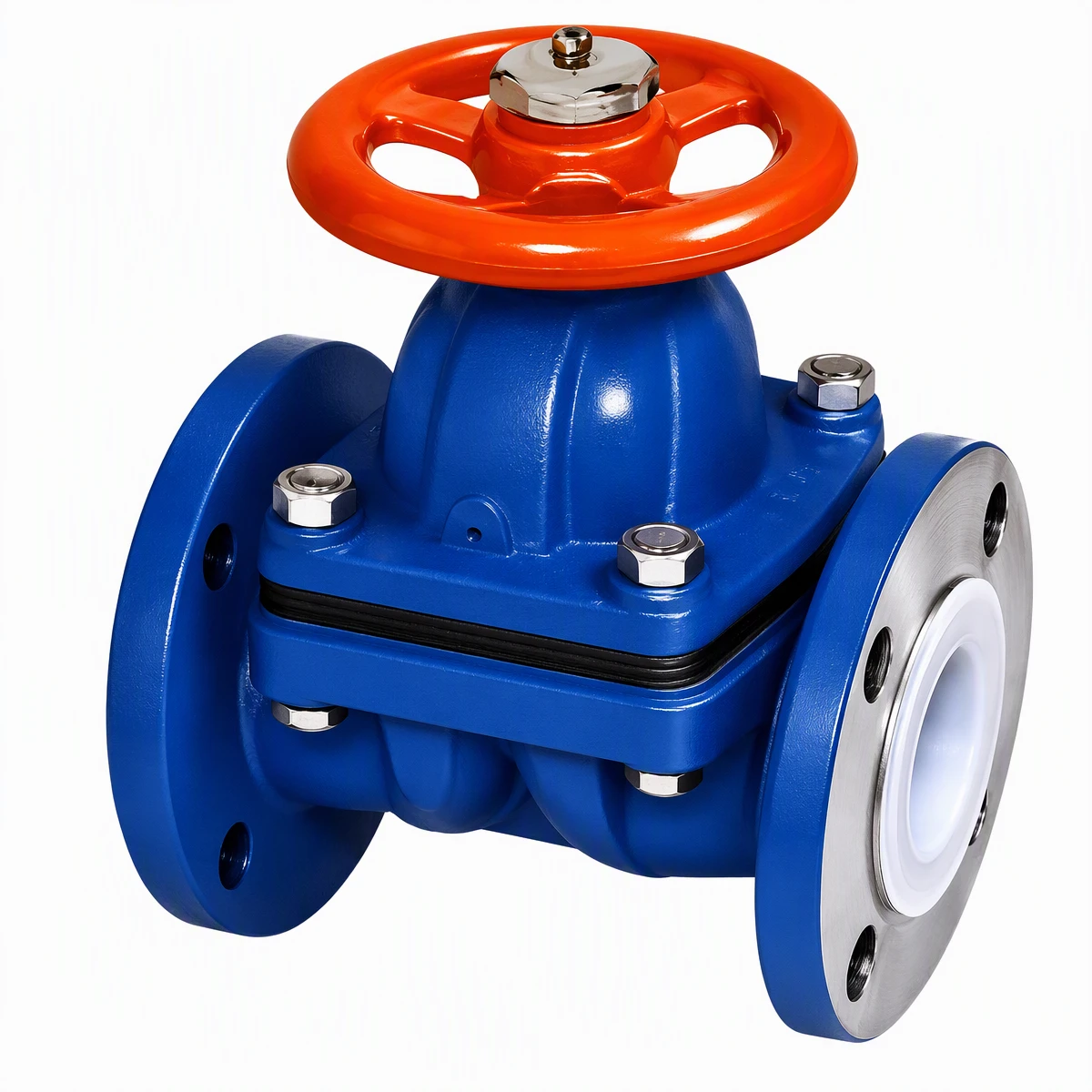 Fluorine lined diaphragm valve